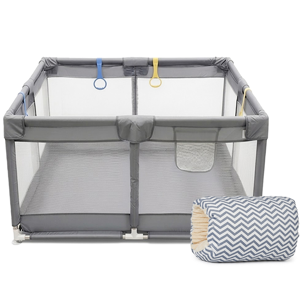 Star Babies - Baby Playpen With 4 Pull-Up Rings & Breastfeeding Arm Pillow Set - Grey - 2 Pcs