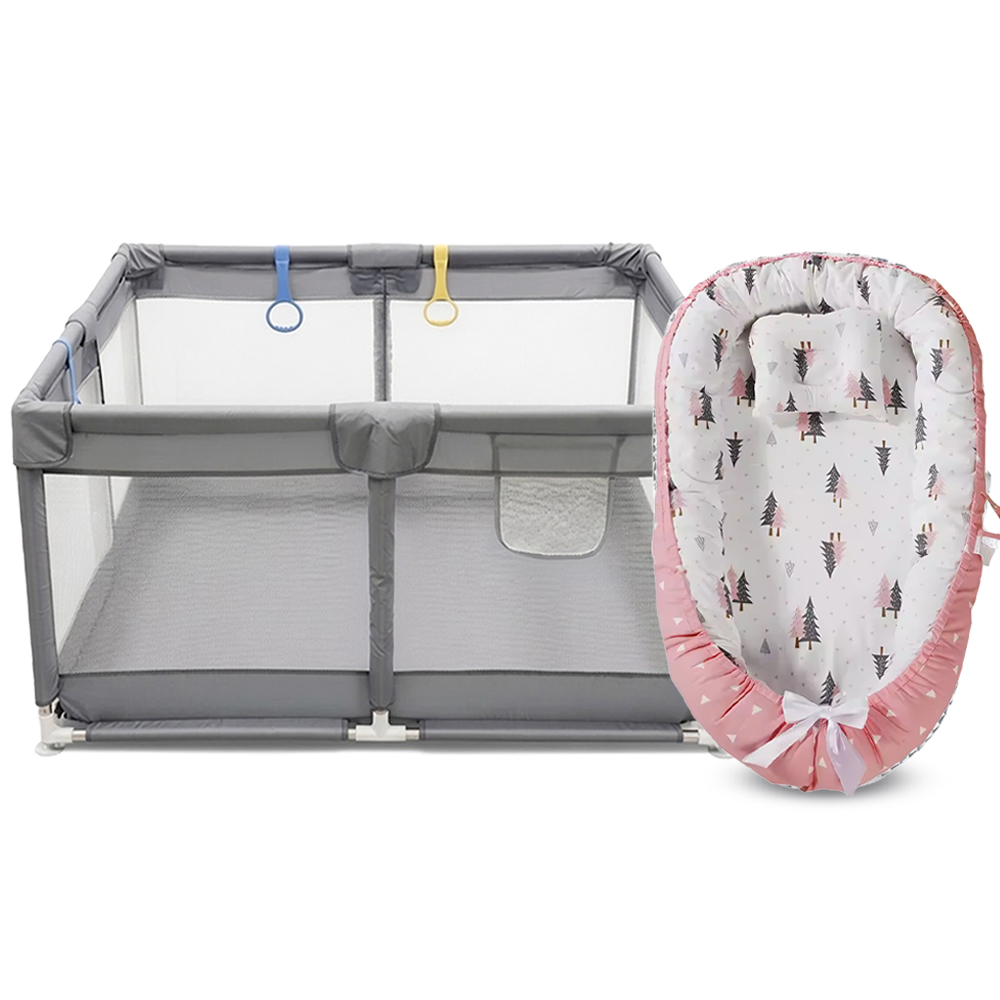 Star Babies - Nest Lounger & Playpen Combo - Grey/Pink