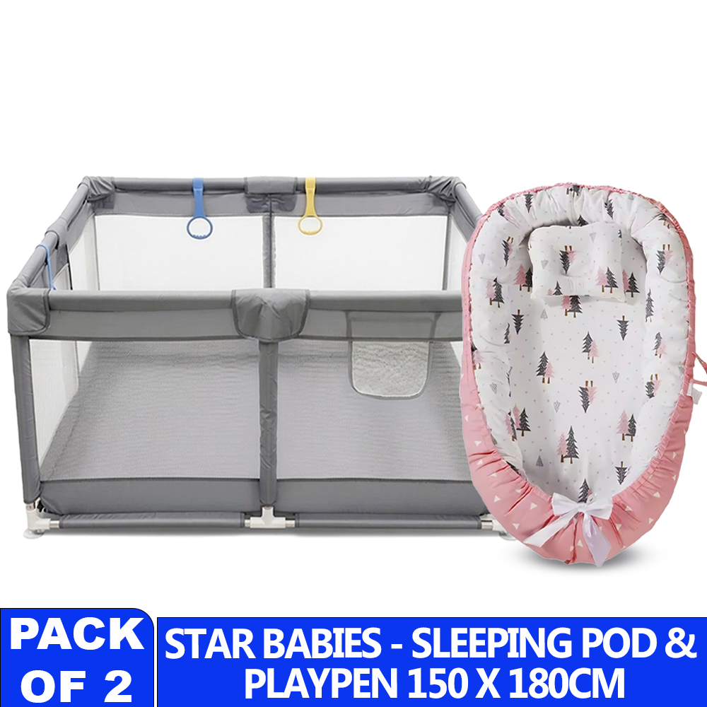 Star Babies - Nest Lounger & Playpen Combo - Grey/Pink