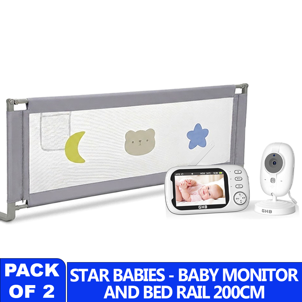 Star Babies - Single Side Bed Rail Guard & Baby Monitor Camera Set - Multicolor