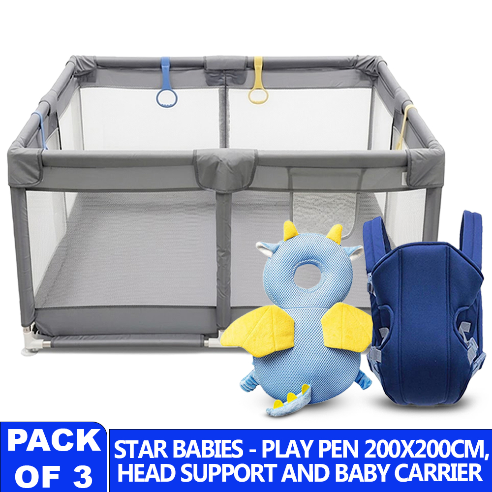 Star Babies - Baby Playpen With Head Support & Carrier Set - Multicolor - 3 Pcs