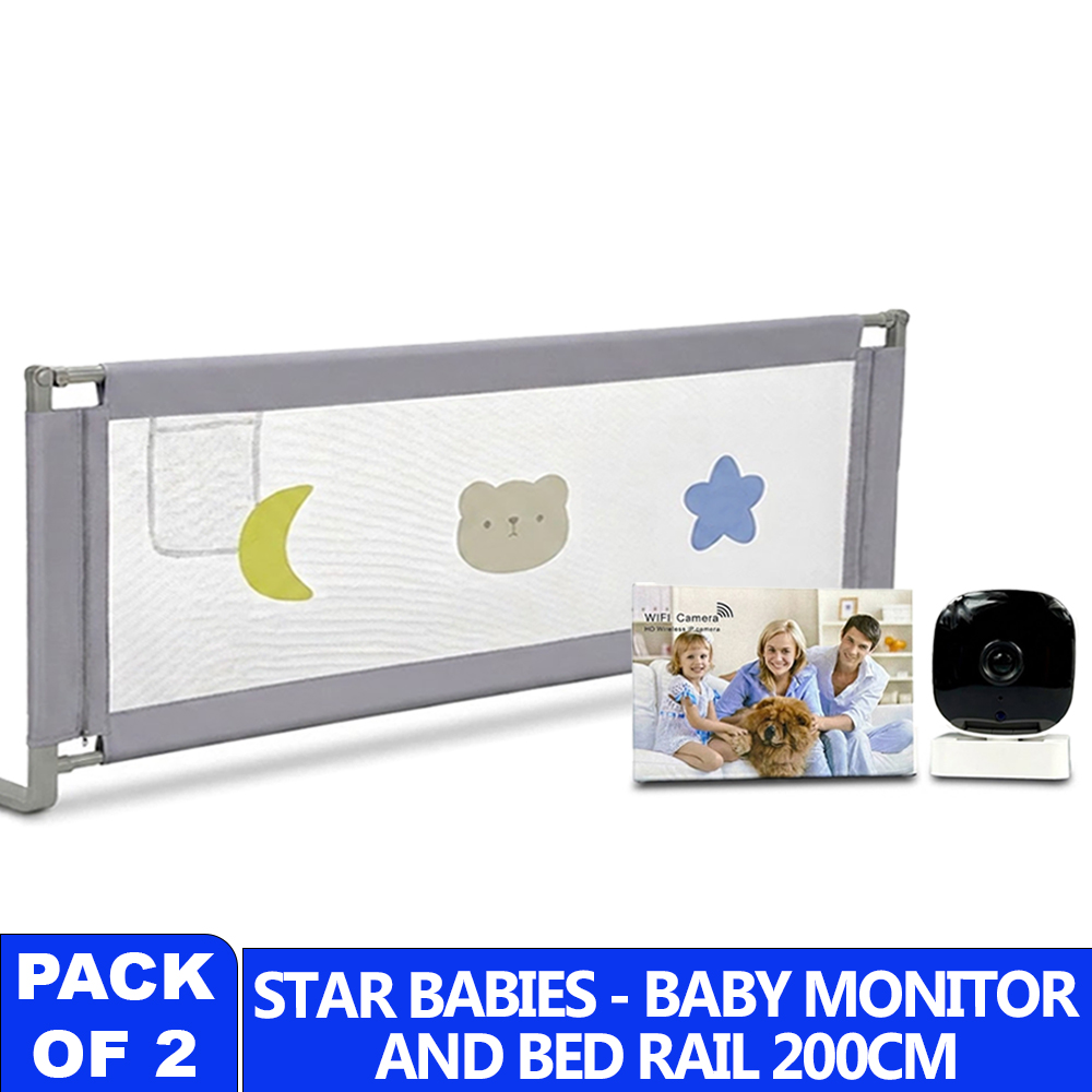 Star Babies - Single Side Bed Rail Guard & Smart Monitor Camera Set - Multicolor