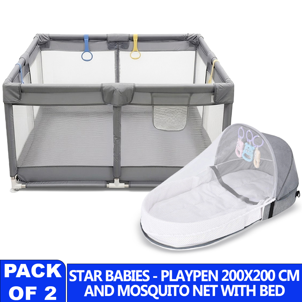 Star Babies - Baby Bed & Baby Playpen - Grey