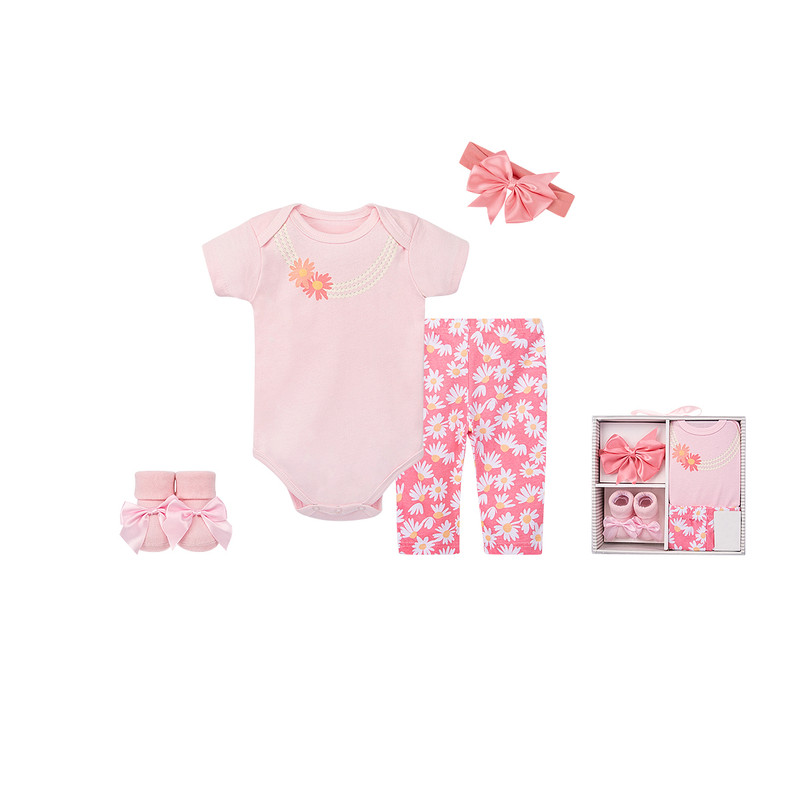 Factory Price 6pc-Set Girl's Wear Gift Set Floral - Pink