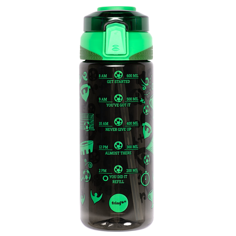 Fringoo - Locked Straw Bottle 650ml - Neon Football