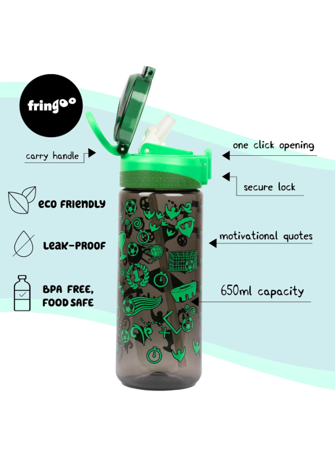 Fringoo - Locked Straw Bottle 650ml - Neon Football