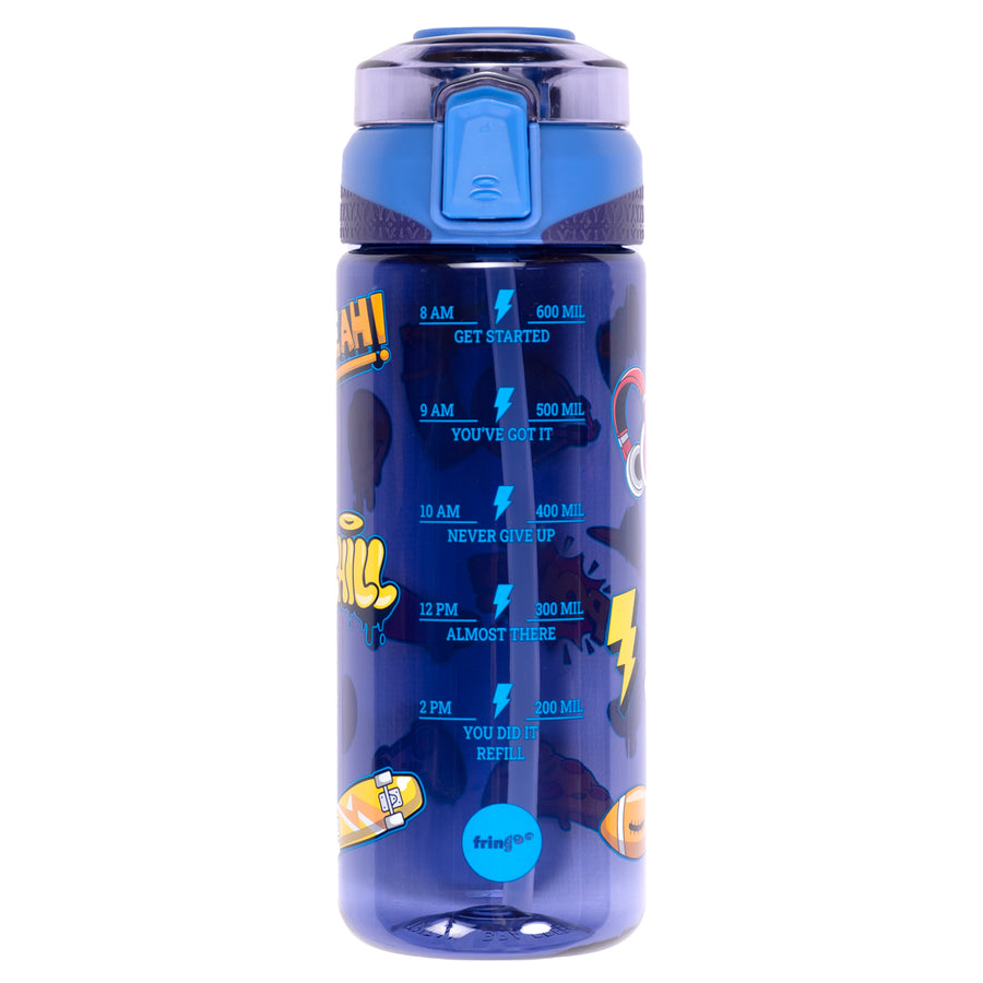 Fringoo - Locked Straw Bottle 650ml - Navy Doodles