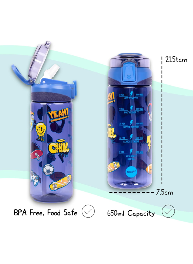 Fringoo - Locked Straw Bottle 650ml - Navy Doodles