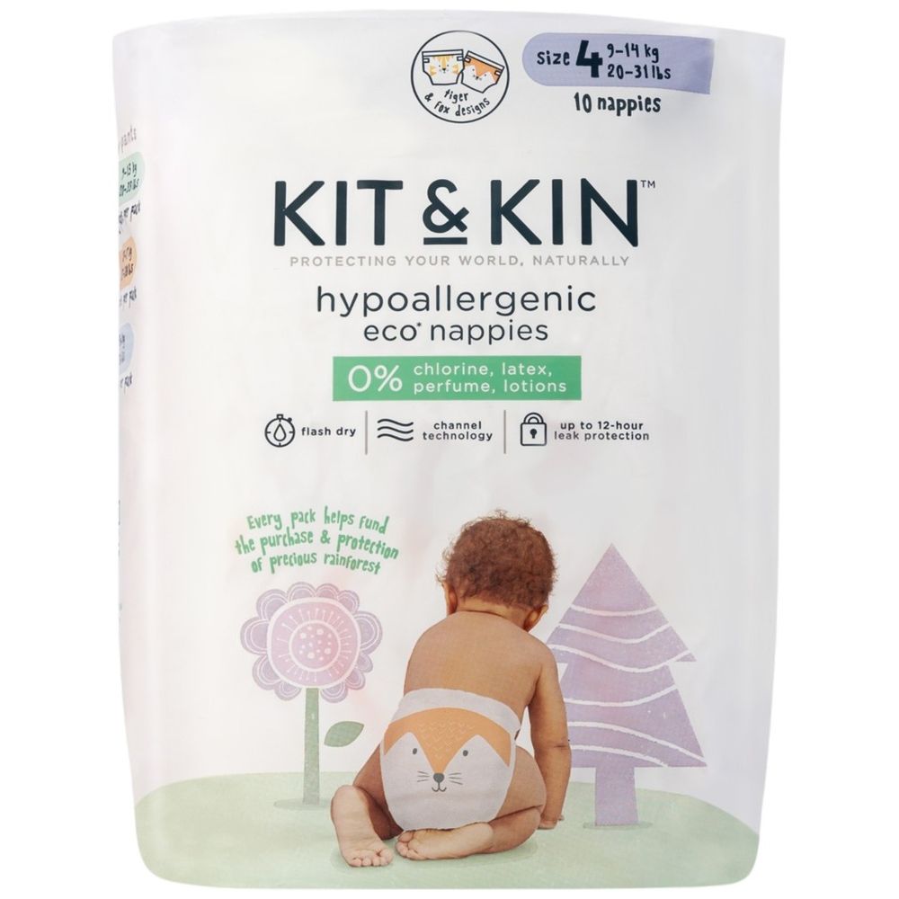 Kit & Kin - Hypoallergenic Eco Nappies - Size 4 - 9-14 kg - 10 Pcs