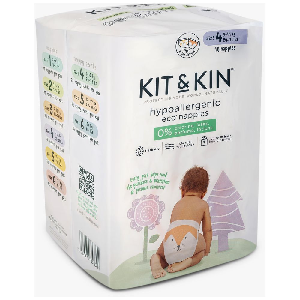 Kit & Kin - Hypoallergenic Eco Nappies - Size 4 - 9-14 kg - 10 Pcs