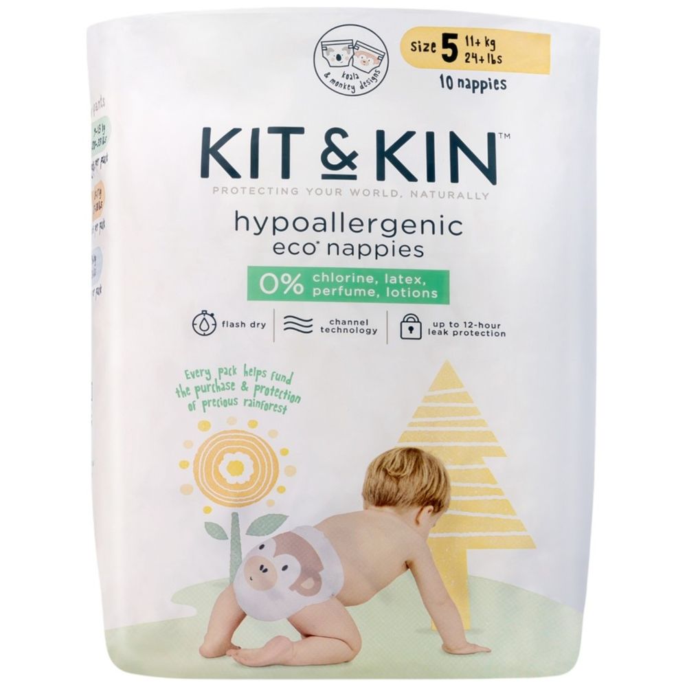 Kit & Kin - Hypoallergenic Eco Nappies - Size 5 - 11 Plus kg - 10 Pcs