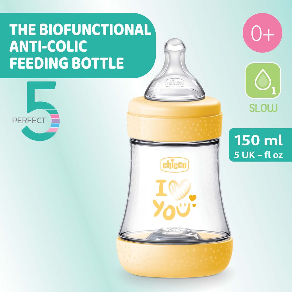 Chicco - Perfect 5 Anti Colic Feeding Bottle - 150ml - Yellow