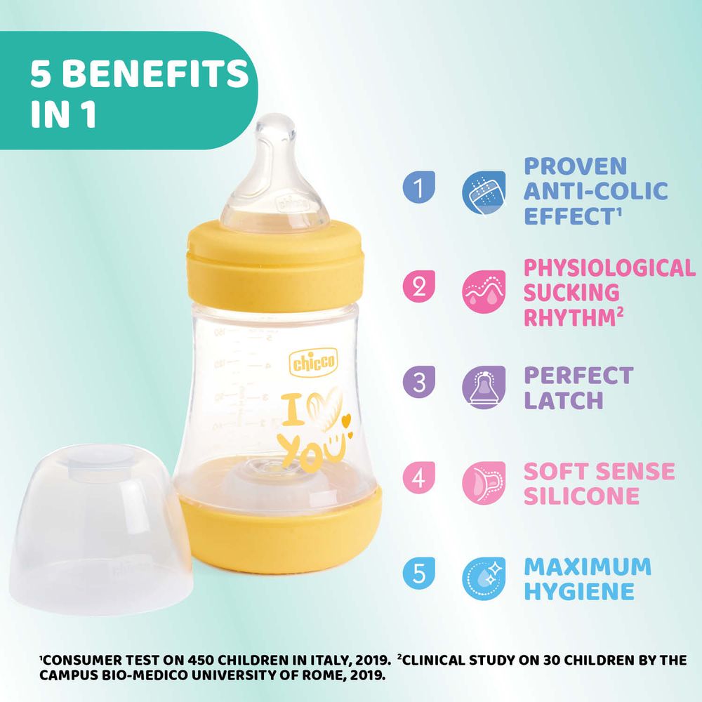 Chicco - Perfect 5 Anti Colic Feeding Bottle - 150ml - Yellow