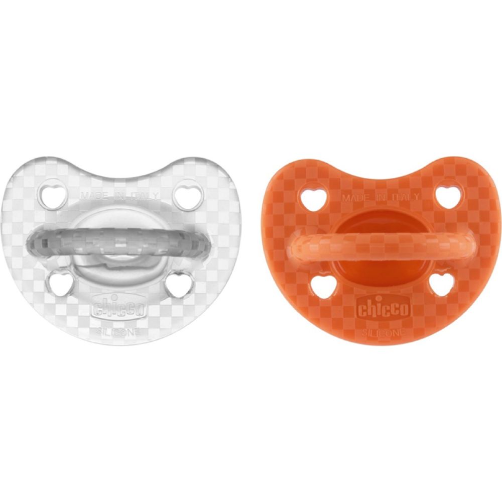 Chicco PhysioForma Luxe Soft Silicone Soother - Orange/Clear - Pack of 2