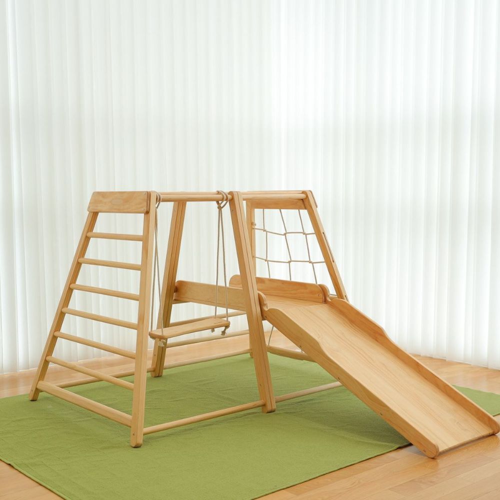 Mini Panda - Woodsy Indoor Climber & Slide Explorer - Natural