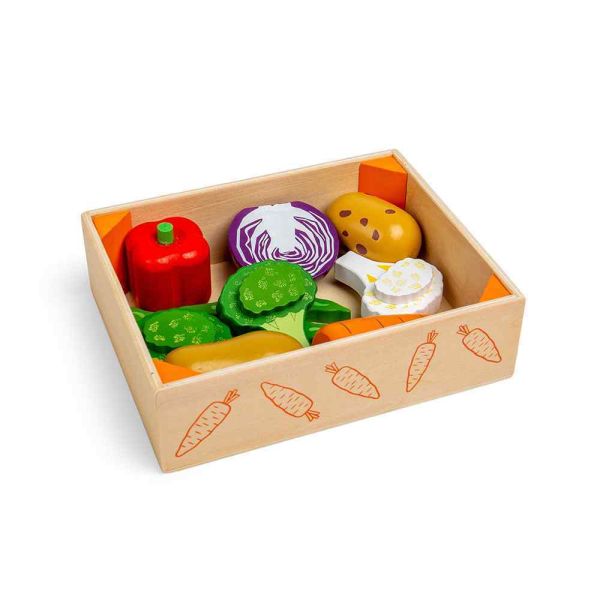 Bigjigs - Vegetable Crate Toy Playset - 10 Pcs