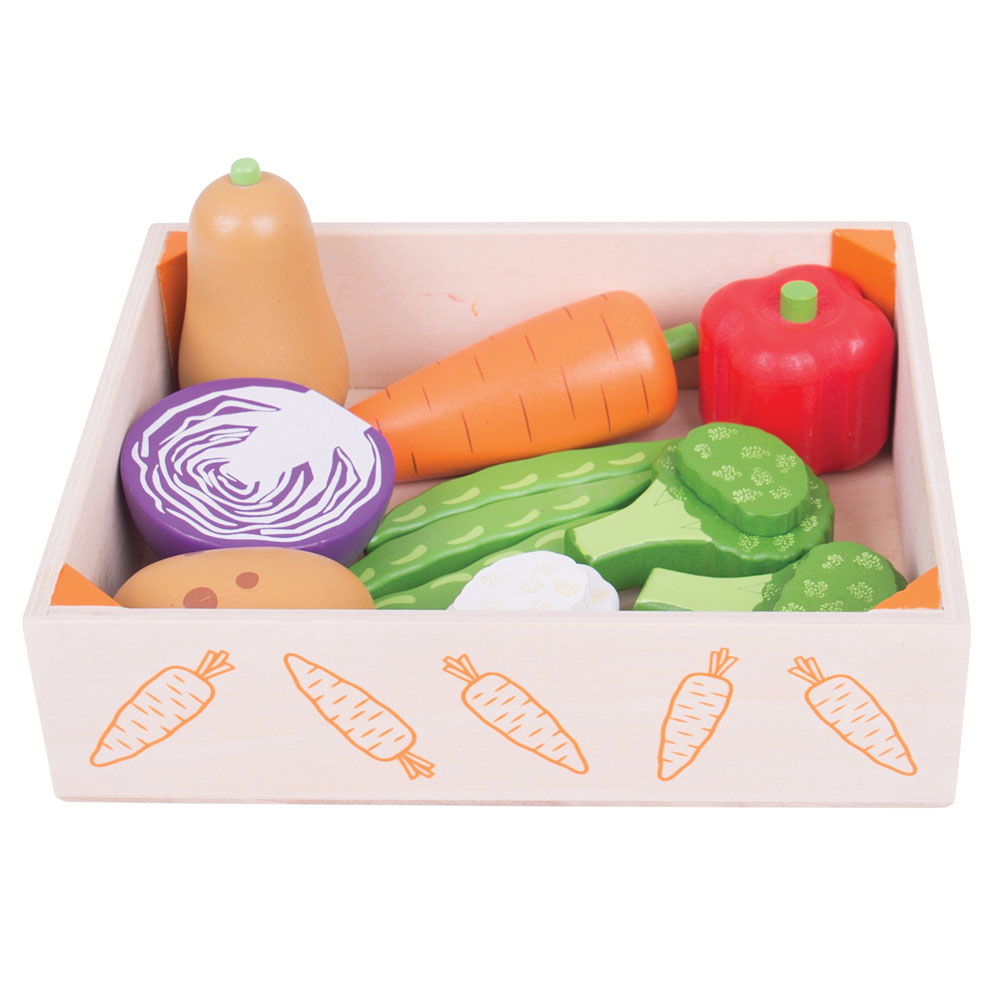 Bigjigs - Vegetable Crate Toy Playset - 10 Pcs
