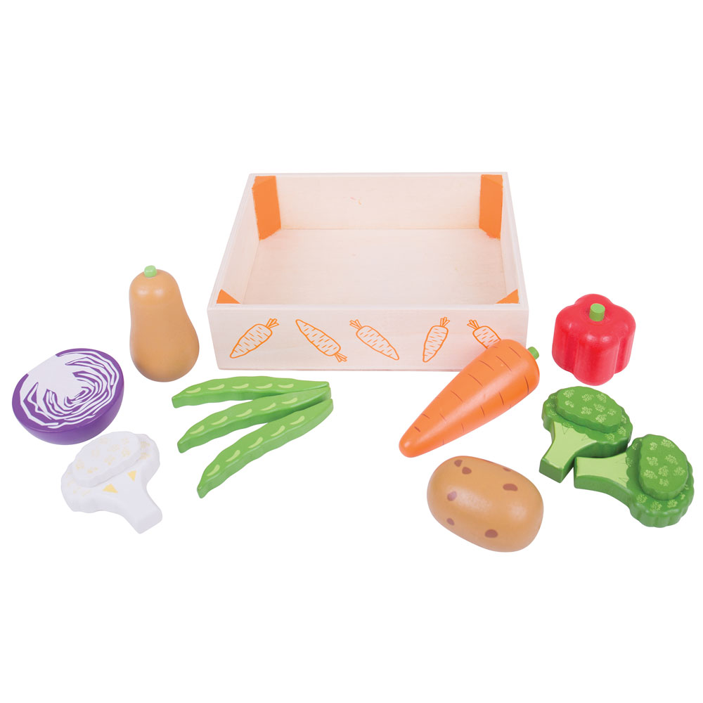 Bigjigs - Vegetable Crate Toy Playset - 10 Pcs