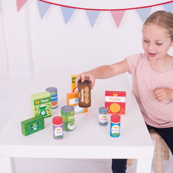 Bigjigs - Cupboard Groceries Toy Set - 11 Pcs