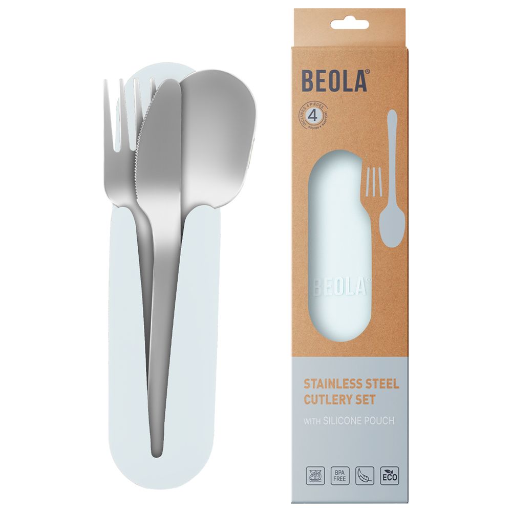 Beola - Stainless Steel Travel Cutlery Set With Silicone Case - Ice Blue