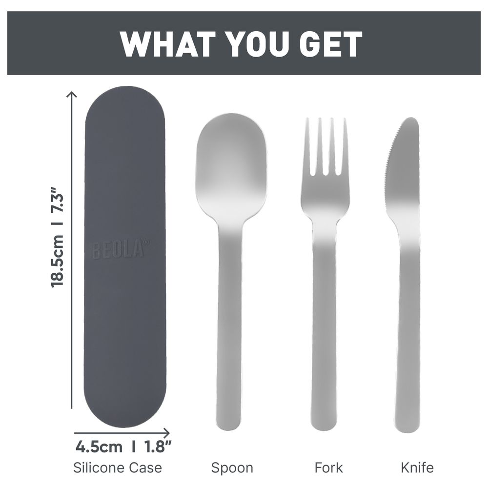 Beola - Stainless Steel Travel Cutlery Set With Silicone Case - Ice Blue