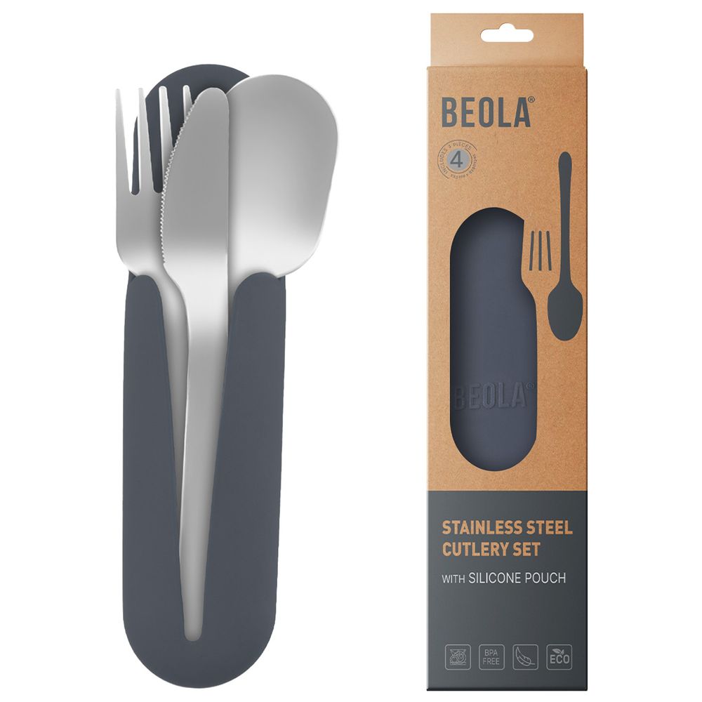 Beola - Stainless Steel Travel Cutlery Set With Silicone Case - Lava Grey