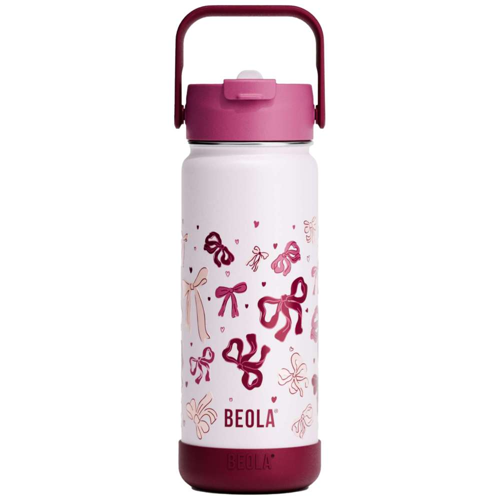 Beola - Vaccum Insulated Water Bottle With 2 Lids - Blush & Bows - 550ml