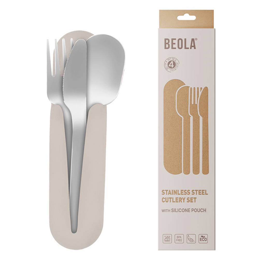 Beola - Stainless Steel Cutlery Set With Silicone Case - Sand Dune - 4 Pc Set