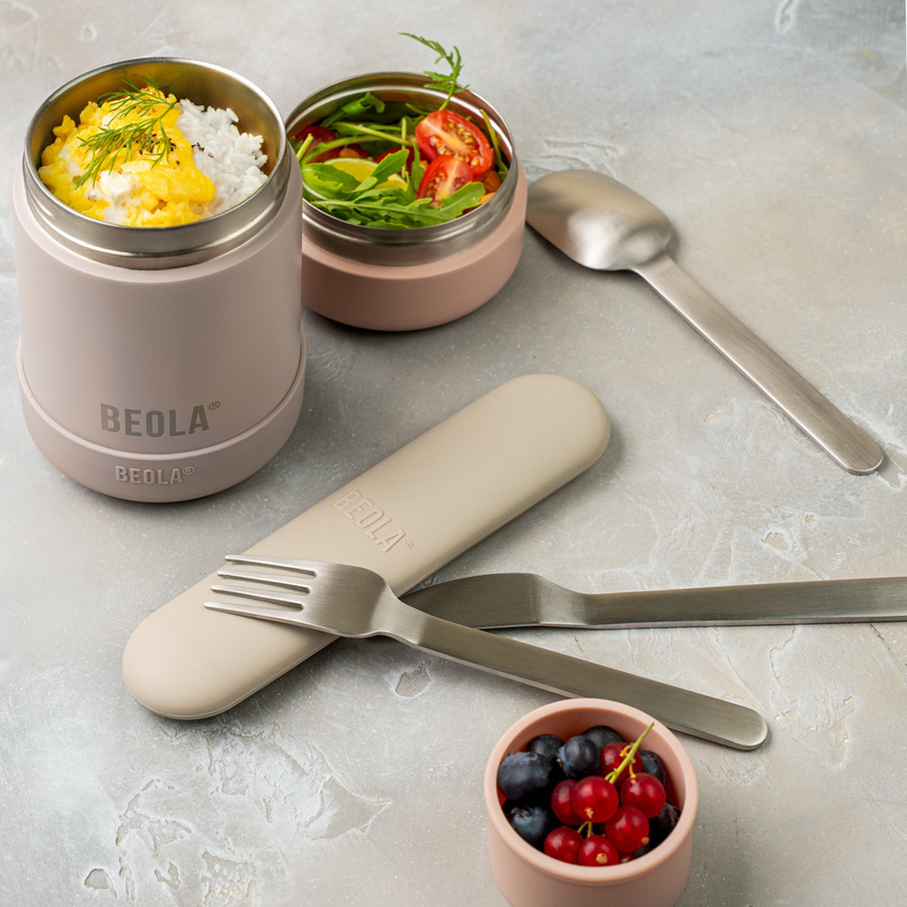 Beola - Stainless Steel Cutlery Set With Silicone Case - Sand Dune - 4 Pc Set