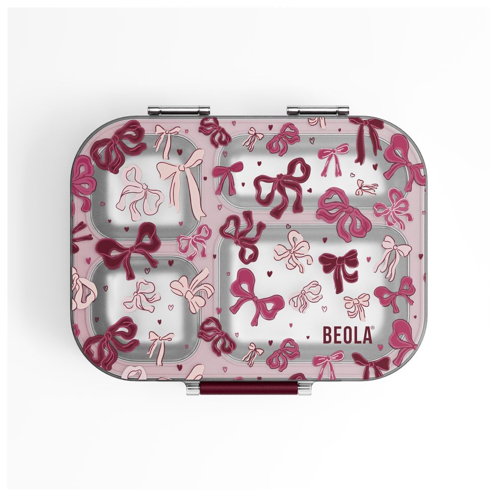 Beola - Stainless Steel 4 Compartment Bento Lunch Box - Blush & Bows