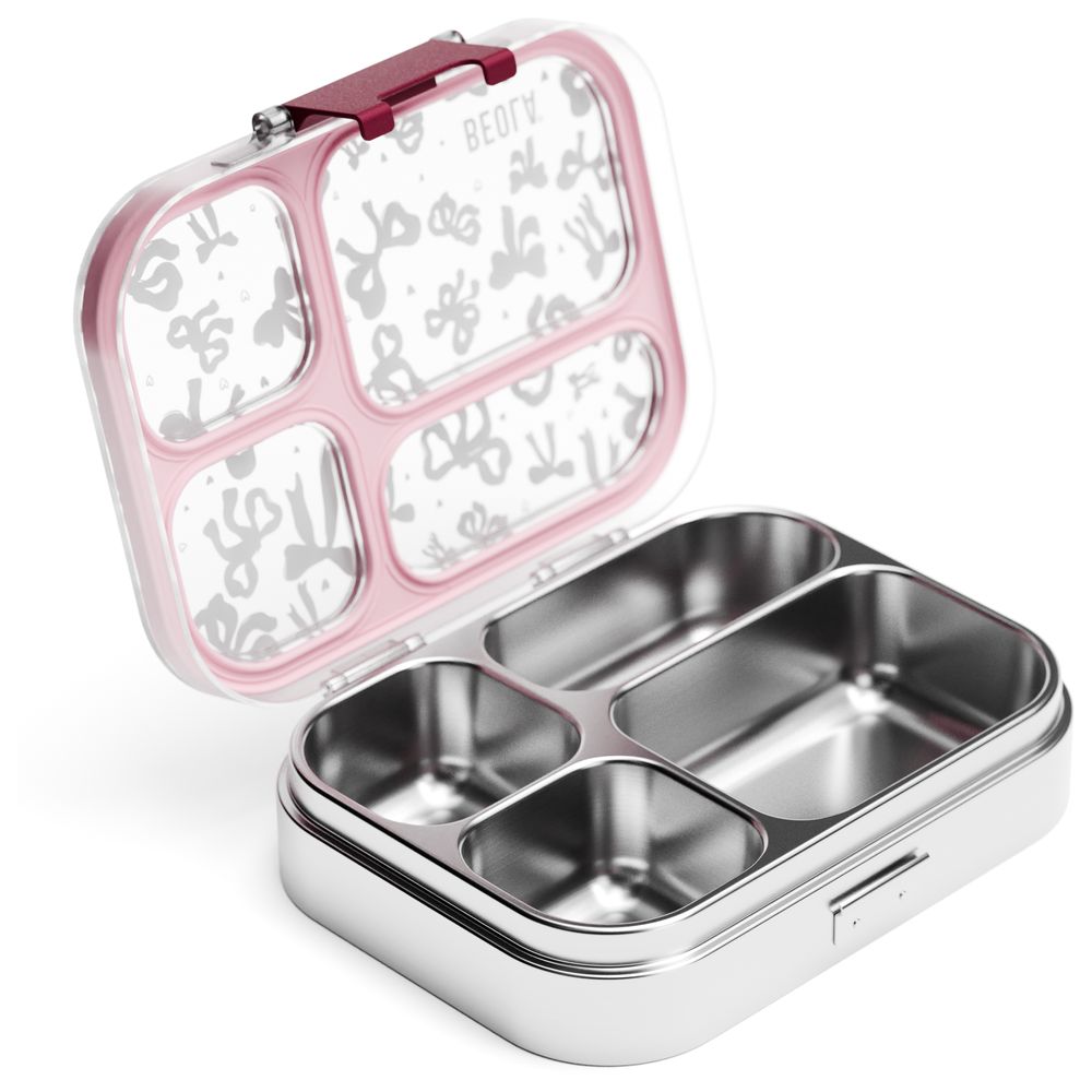 Beola - Stainless Steel 4 Compartment Bento Lunch Box - Blush & Bows