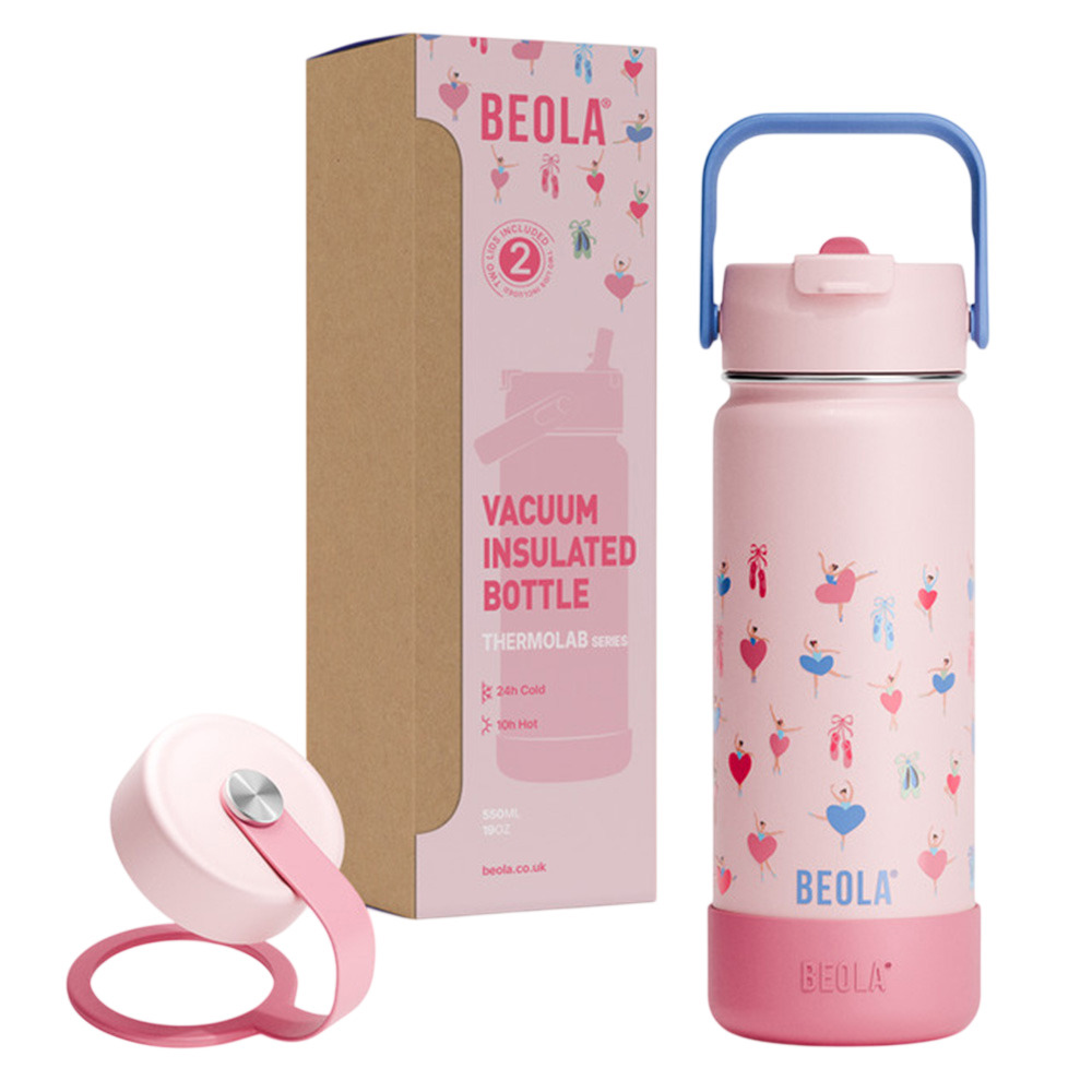 Beola - Vaccum Insulated Water Bottle With 2 Lids - Ballet Hearts - 550 ml