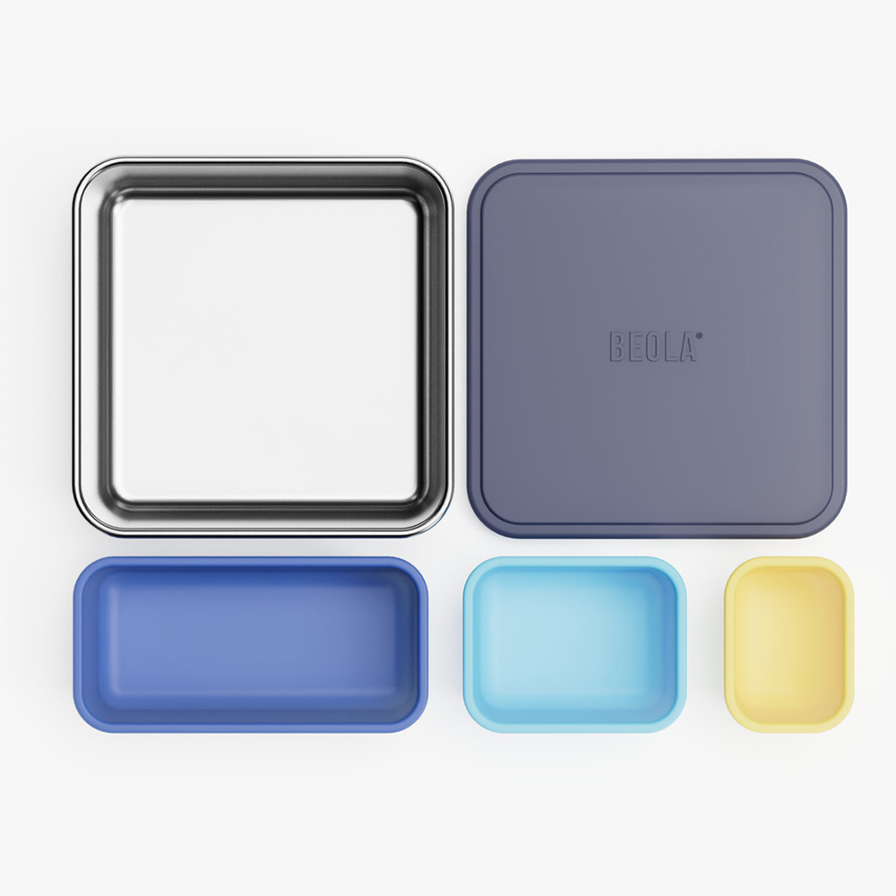 Beola - Stainless Steel Snack Box With Silicone Tray - 4 Pc Set