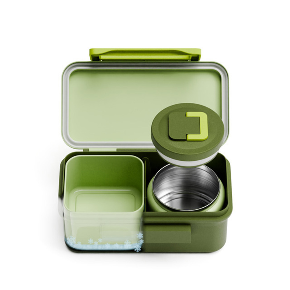 Beola - 2-Compartment Lunch Box With Food Jar And Ice Pack - Dino Green