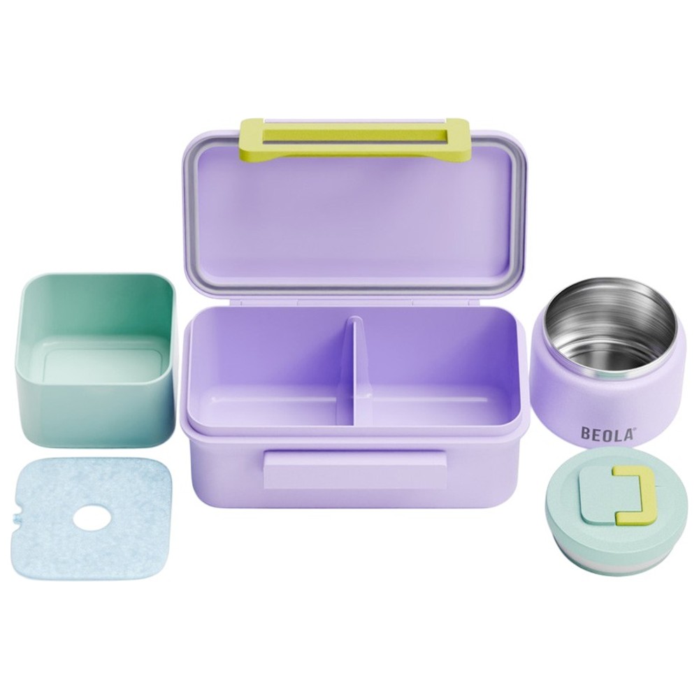 Beola - 2-Compartment Lunch Box With Food Jar And Ice Pack - Party Purple