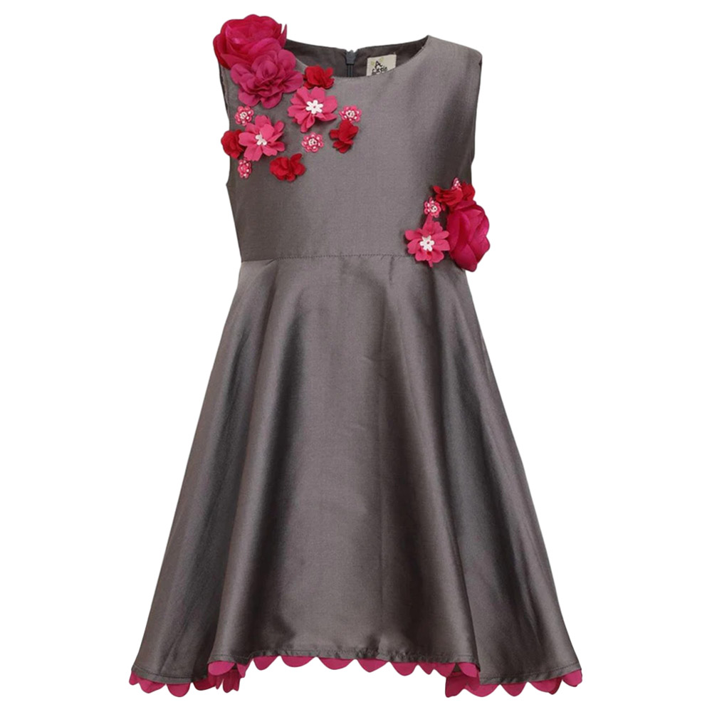 A Little Fable Scallop Hem Sleeveless Dress - Grey