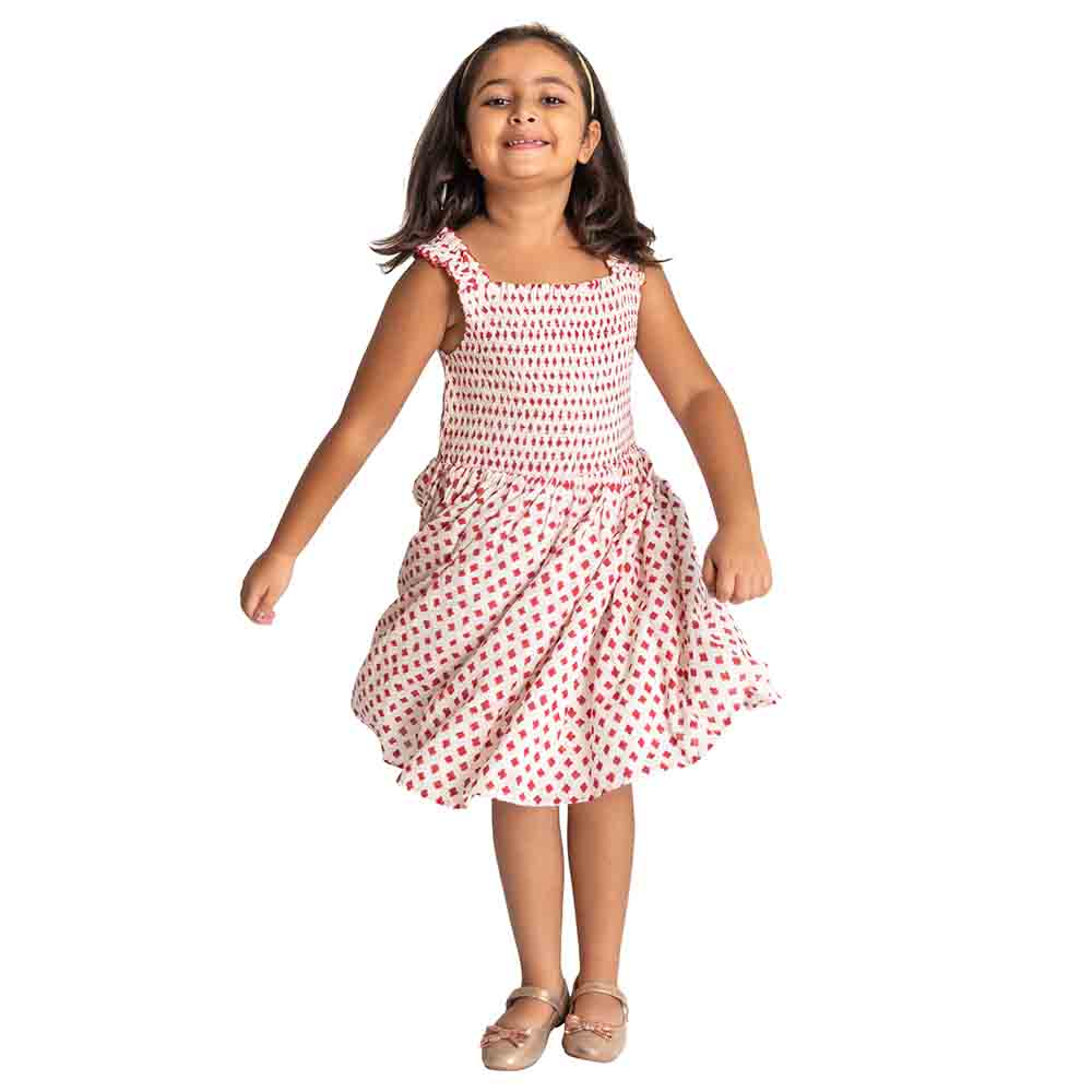 A Little Fable Smock Dress Red - White