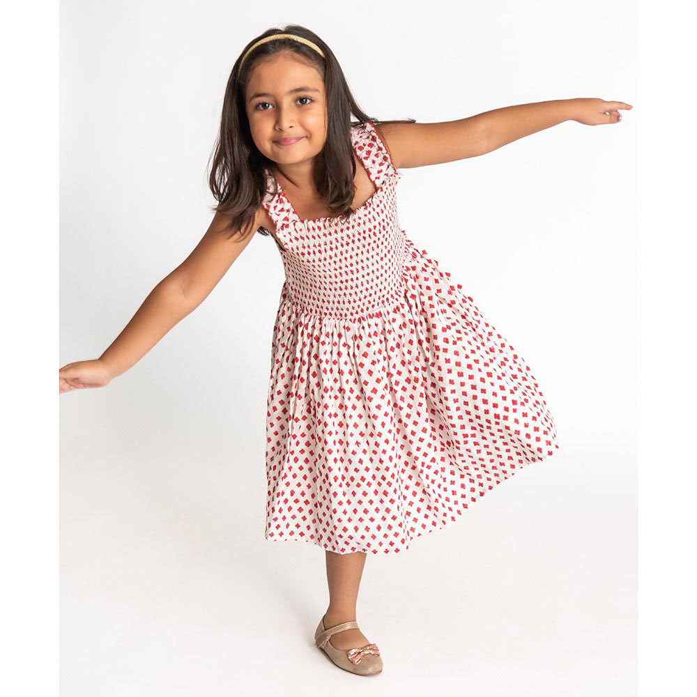 A Little Fable Smock Dress Red - White