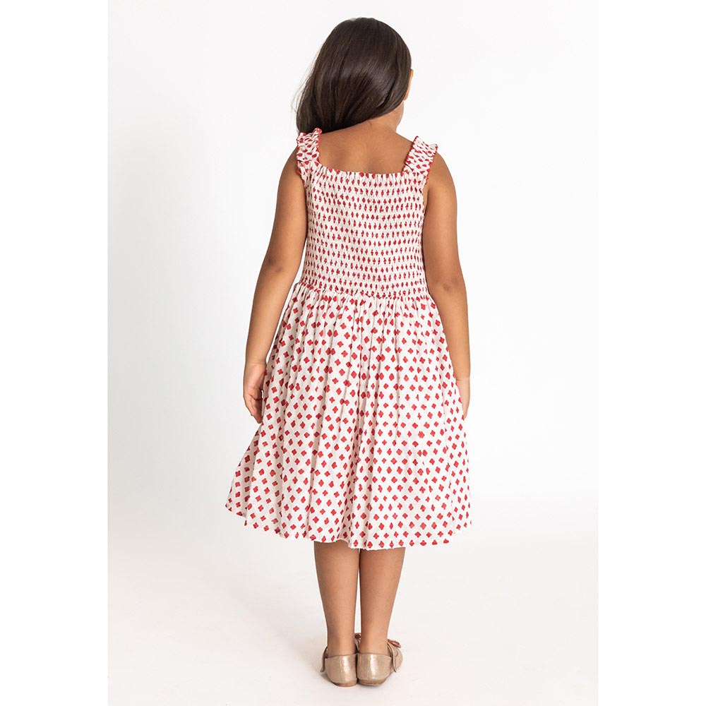 A Little Fable Smock Dress Red - White