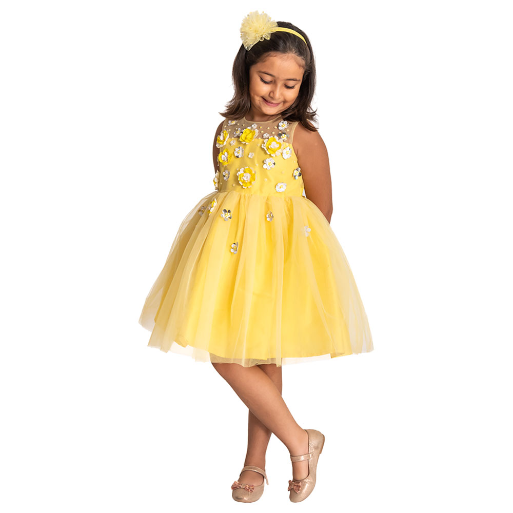 A Little Fable Marigold 3D Flower Dress - Yellow