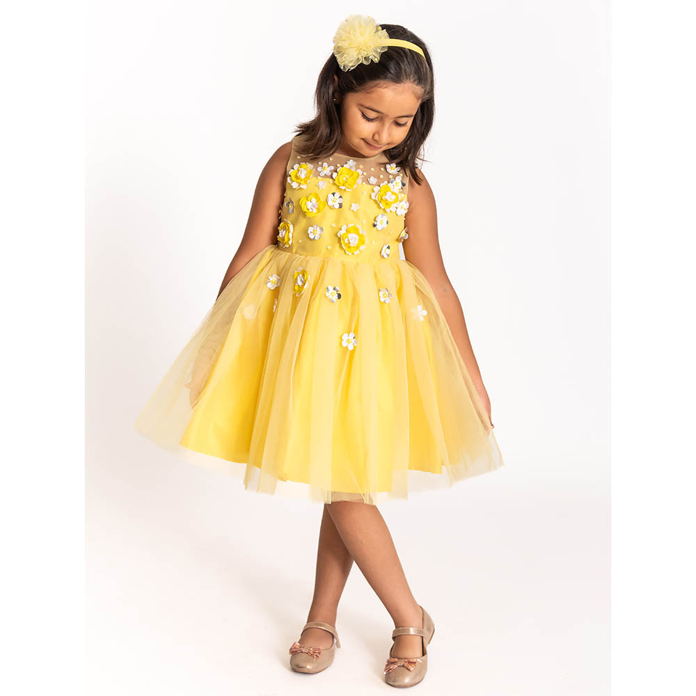 A Little Fable Marigold 3D Flower Dress - Yellow