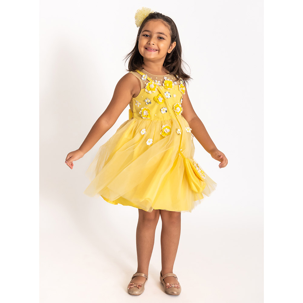 A Little Fable Marigold 3D Flower Dress - Yellow