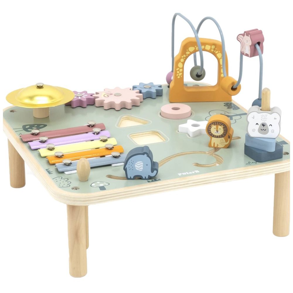 Viga - Wooden Activity Table Educational Toy with Gears Beads Blocks Xylophone