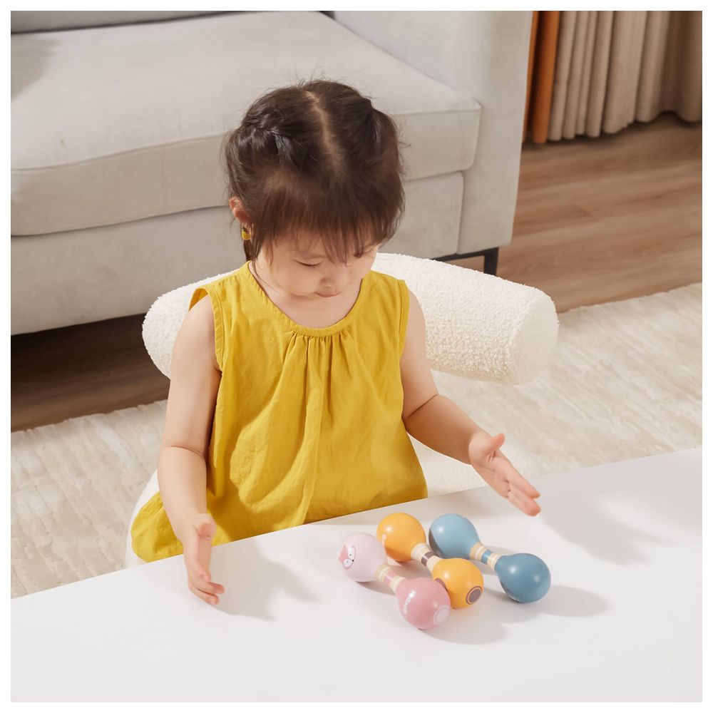 PolarB - Wooden Double Maracas - Easy Grip Fox Design - Early Musical Toy