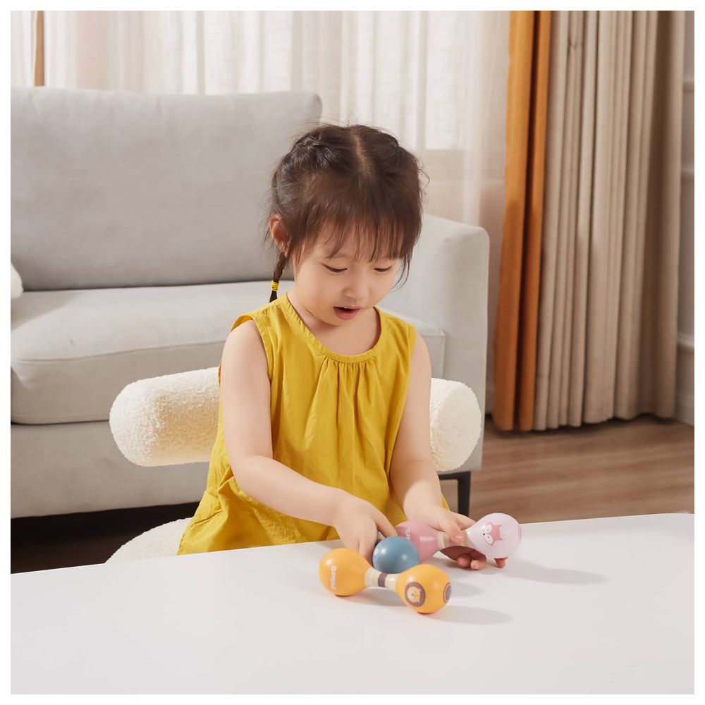 PolarB - Wooden Double Maracas - Easy Grip Fox Design - Early Musical Toy