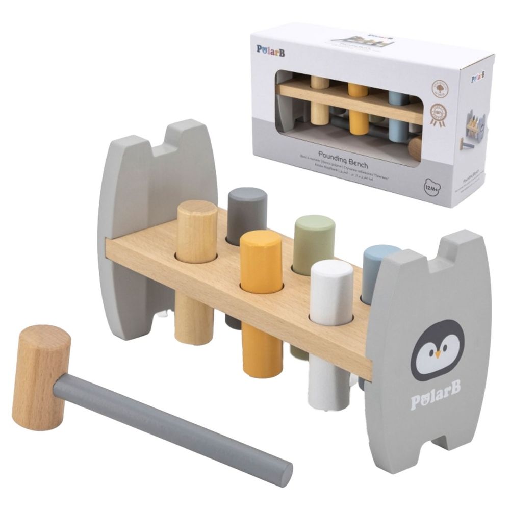 PolarB - Wooden Stacking and Pounding Set Penguin Design Montessori Toy
