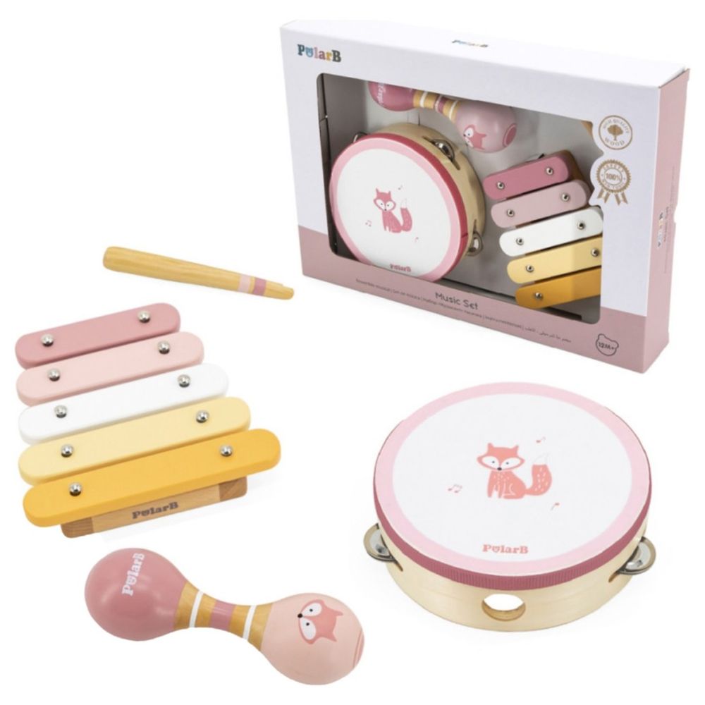 PolarB - Fox Wooden Music Set Tambourine Maracas Xylophone Musical Toy Kit