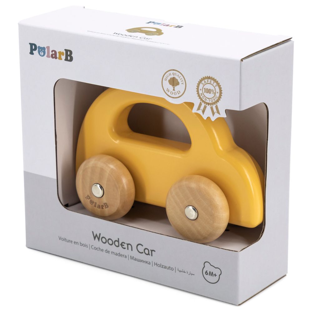 PolarB - Wooden Car Push and Pull Toy - Yellow