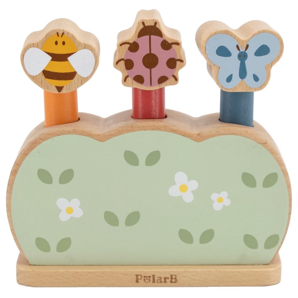 PolarB - Wooden Pop-Up Garden Toy Jumping Animal Peg Game Fine Motor Skills