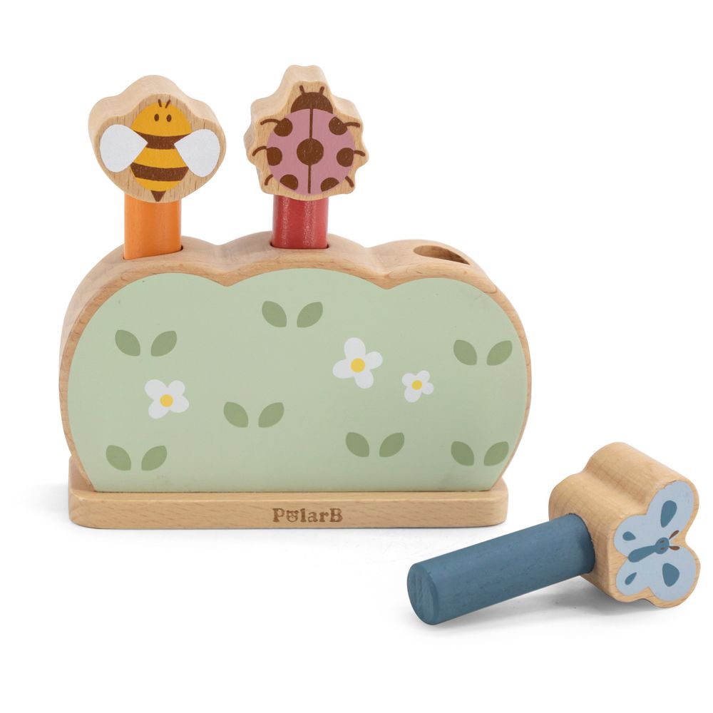PolarB - Wooden Pop-Up Garden Toy Jumping Animal Peg Game Fine Motor Skills
